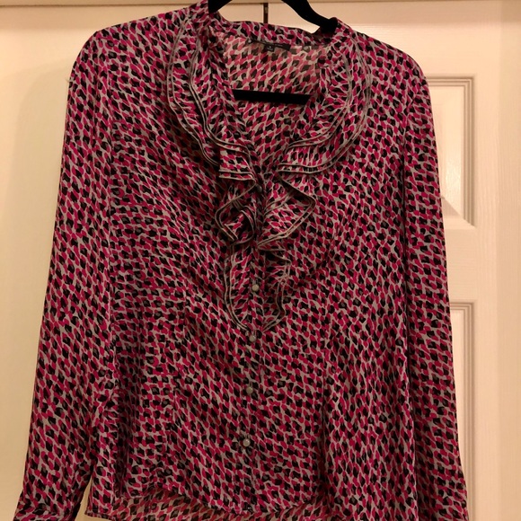 Anne Klein silky magenta, black, grey blouse - Picture 3 of 3